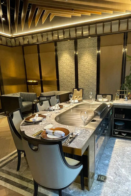 Mua 10 chỗ ngồi Khí thải phía trên Hình bầu dục Bàn nướng Teppanyaki Nhật Bản Hệ thống sưởi điện online manufacture
