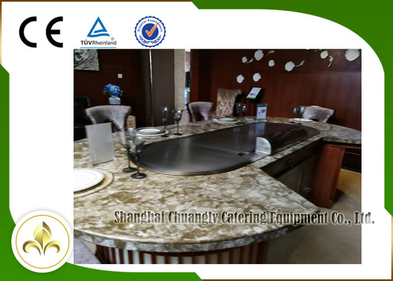 10 chỗ ngồi Hệ thống sưởi bằng LPG Teppanyaki Nhật Bản Bàn nướng Trên hoặc Dưới Dòng kiệt